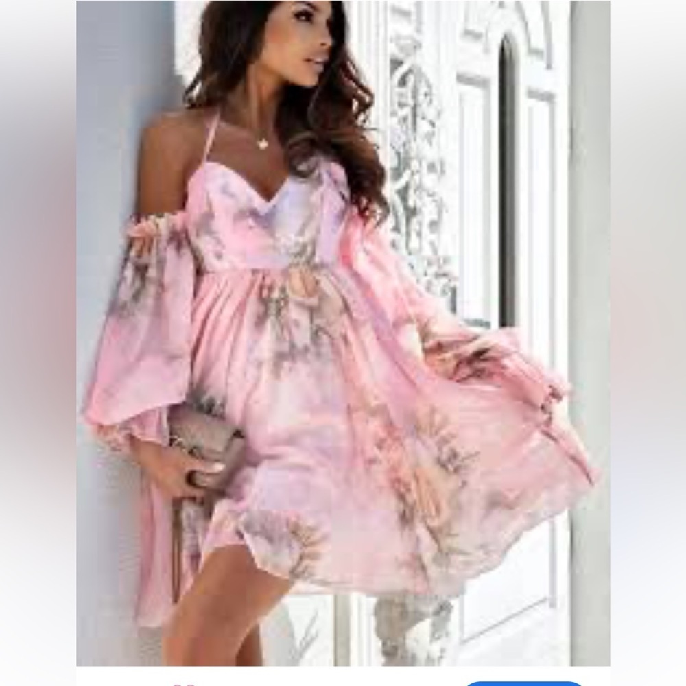 Floral Pink Off-Shoulder Dress